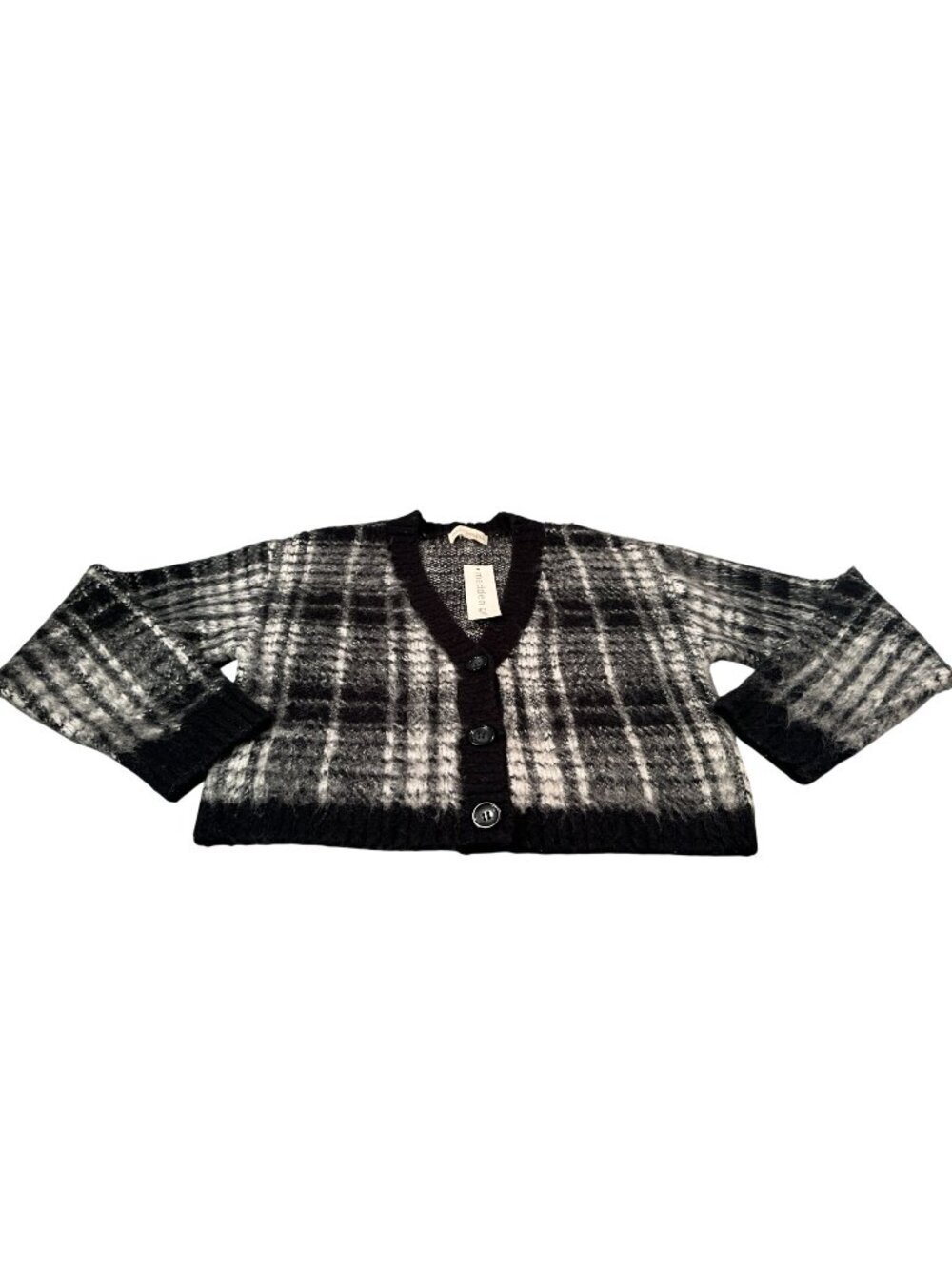 Madden Girl Grandpa Plaid Cardigan Sweater Womens Soft Knit Button Long Sleeve